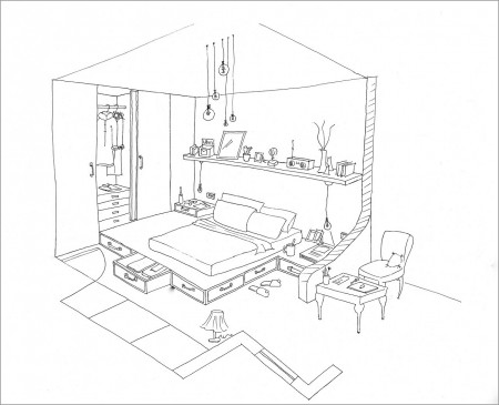 Coloring Page Of A Bedroom - ColoringBay