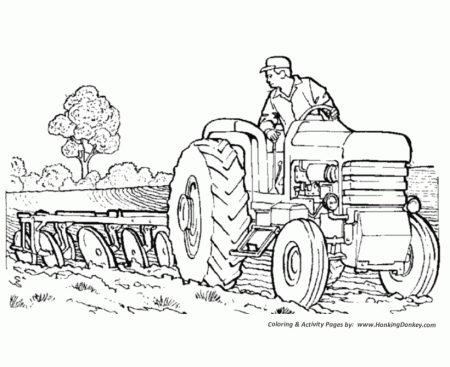 Farm Tractor Coloring Pages | Printable Farmer on a tractor plowing a field  Coloring Page and Kids Activity sheet | HonkingDonkey