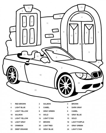 BMW Car Color by Number Coloring Page - Free Printable Coloring Pages for  Kids