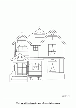 Victorian House With Full Porch On Front Coloring Pages | Free Buildings Coloring  Pages | Kidadl