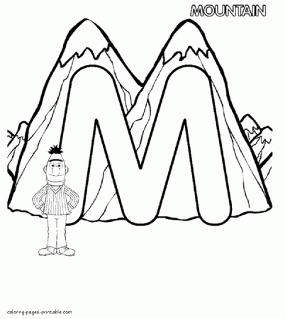 Bert and the letter M coloring page || COLORING-PAGES-PRINTABLE.COM