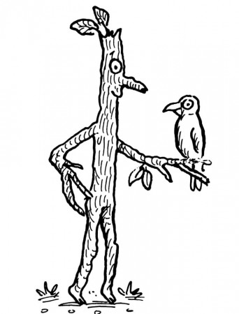 Stick Man and Bird Coloring Page - Free Printable Coloring Pages for Kids