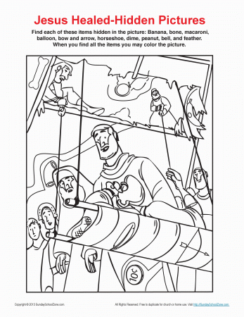 Jesus Healed the Paralytic Hidden Pictures | Bible Coloring Page