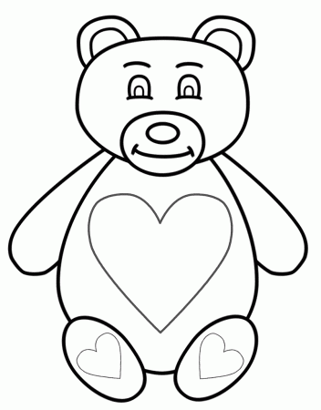Teddy Bear with hearts on chest and feet - Coloring Page (Mother's ...