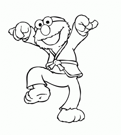Elmo Practicing Taekwondo coloring picture for kids