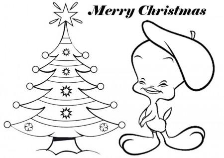 Tweety Bird Merry Christmas Card Coloring Page