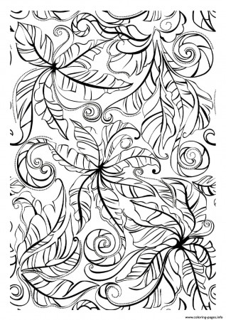 Pretty Leaves Flowers For Adult Coloring Pages Printable