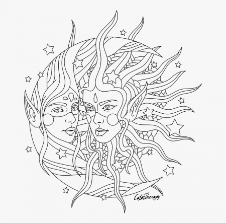 Hippies Clipart Moon - Coloring Pages For Adults Of Sun And Moon ...