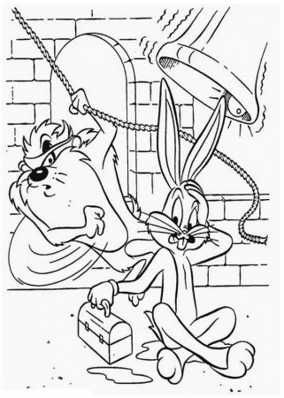 Bugs Bunny and Tazmanian Devil Fixing a Bell Coloring Page | taz ...