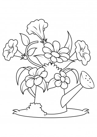 Coloring Page flowers in watering can - free printable coloring pages - Img  31846