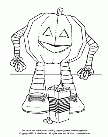 Jack'o'Lantern with Popcorn Snacks - Free Coloring Pages for Kids 