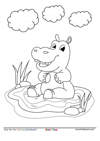 Hippo Cartoon Coloring Page - KidzeZone