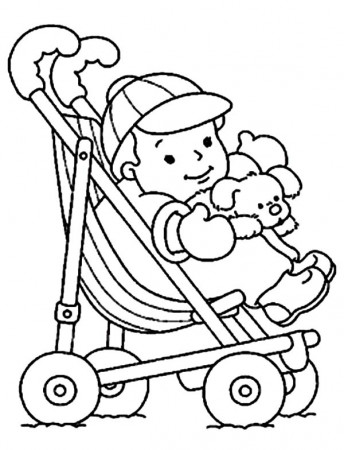 Cute Baby In A Stroller Coloring Page : Coloring Sun