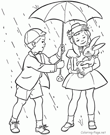 Spring Coloring Book Pages - Umbrella for rain