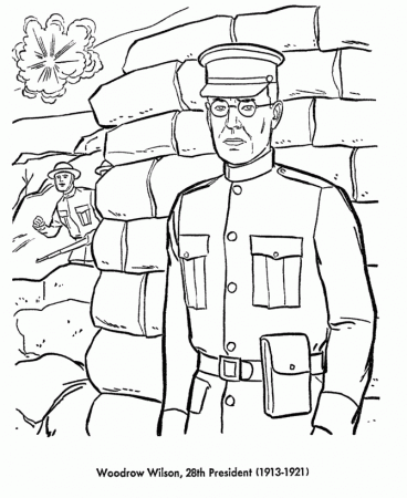 USA-Printables: Woodrow Wilson, President of the United States during WW1 -  5 - US Presidents Coloring Pages