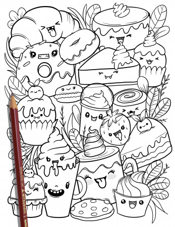 PRINTABLE Cute Dessert Coloring Page Hand-drawn Coloring - Etsy