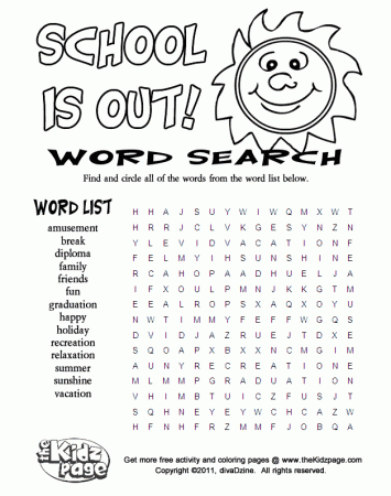 School is out word search - Free Coloring Pages for Kids - Printable Colouring  Sheets