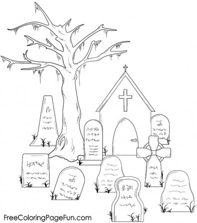 Free Halloween Coloring Pages - Halloween Graveyard