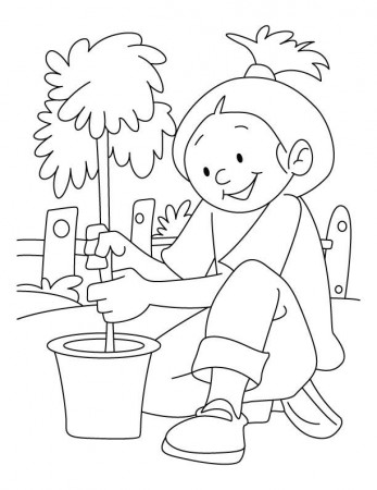 children planting coloring page - Clip Art Library