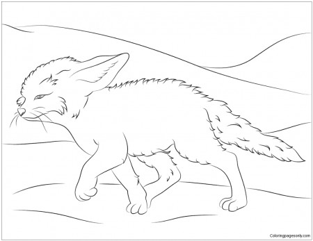 Cute Fennec Fox Walks Coloring Page - Free Coloring Pages Online