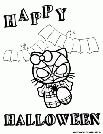 Print hello kitty in spiderman costume halloween Coloring pages