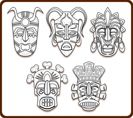 African Tribal Masks Coloring Sheets - High Quality Coloring Pages