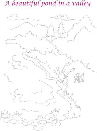 Scenery Pond in Valley coloring page
