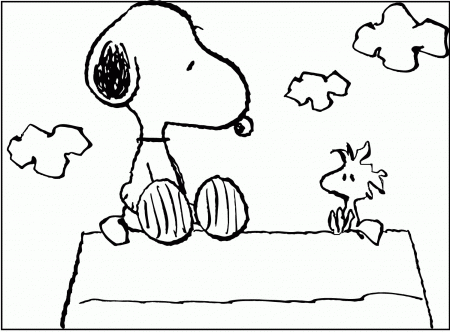 Snoopy Sitting With Woodstock coloring picture for kids