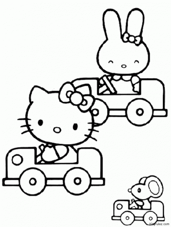 hello kitty in spring Colouring Pages