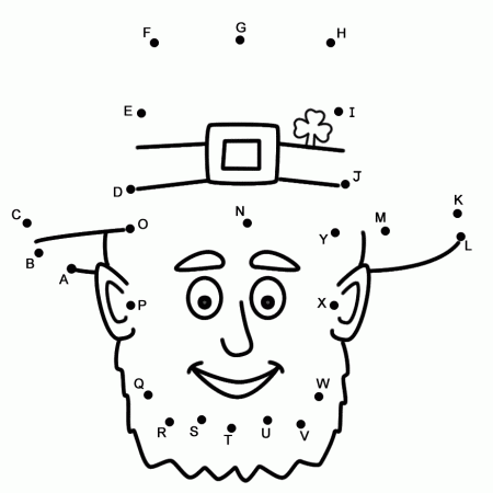 Leprechaun Face - Connect the Dots by Capital Letters (St 