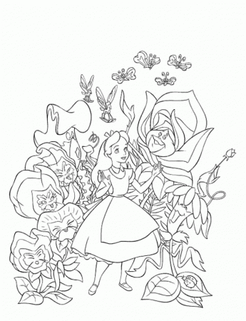 Alice With Friends Plant Coloring Pages - Alice In Wonderland 