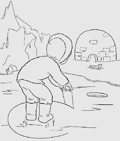 Inuit Child In The Snow Coloring Page