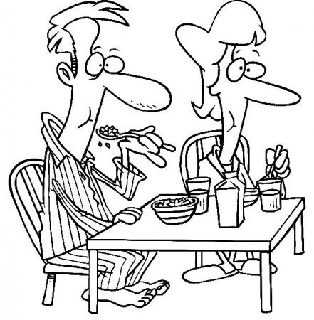 Father And Mother Eating Their Breakfast Coloring Page : Coloring Sun