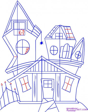 How to Draw a Spooky House, Step by Step, Halloween, Seasonal ...