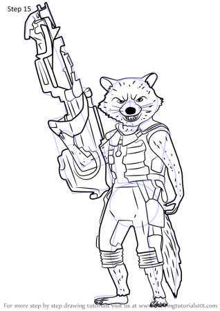 Learn How to Draw Rocket Raccoon from Guardians of the Galaxy (Guardians of  the Galaxy) Step by Step : Drawing Tutorials