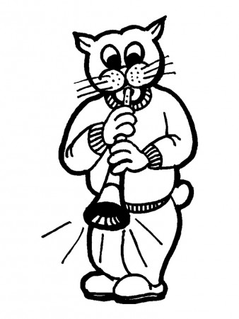 Cat Playing The Clarinet Coloring Pages - Coloring Cool