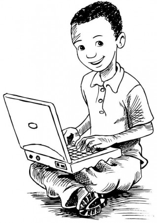 Coloring Page boy on the laptop - free printable coloring pages