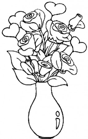 Hearts and Roses in the Vase Coloring Page | Color Luna