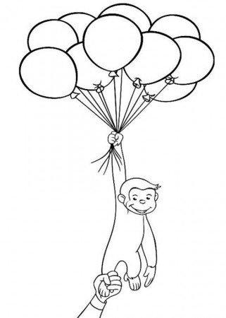 Curious George Holding a Lot of Balloons Coloring Page - NetArt