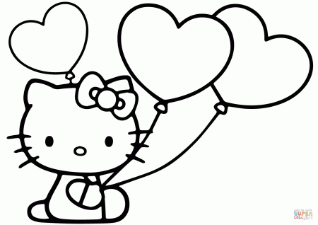 Hello Kitty with Heart Balloons coloring page | Free Printable ...