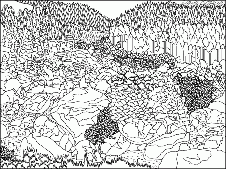Mountain And Valley Coloring Page: Mountain Landscape Coloring ...
