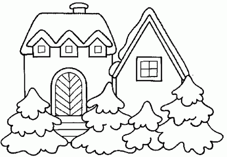 House in Winter Colouring Pages