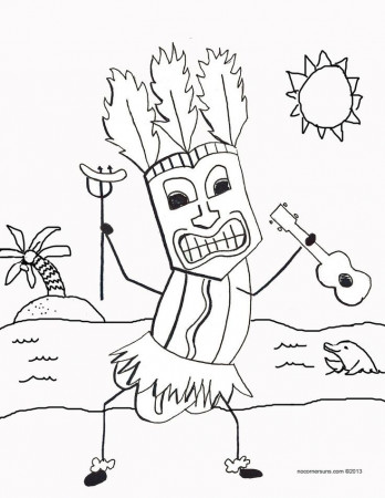 Tiki Hot Dog with Ukulele Coloring Page | Coloring Pages
