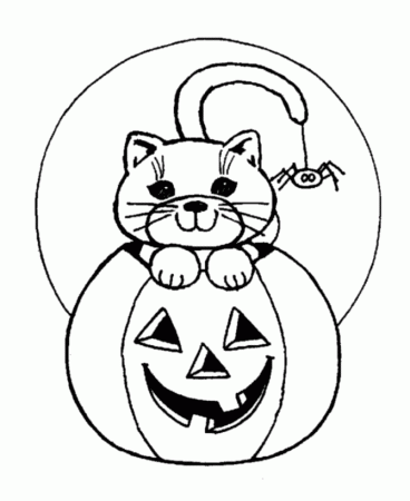 scary halloween coloring page cat and spider