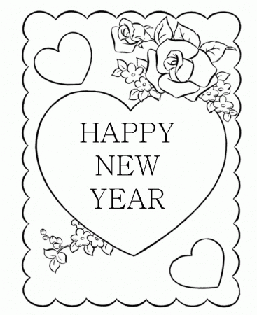 New Year Coloring Pages : New Year Greeting Cards With Heart 