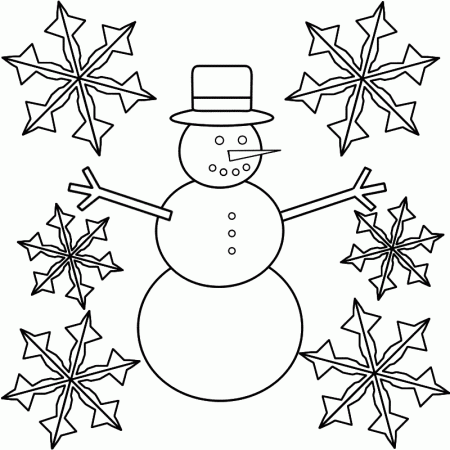 Snowman with Snowflakes - Coloring Page (Christmas)