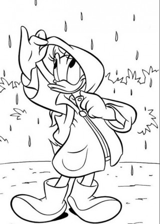 Daisy Duck Wearing Rain Coat On Rainy Day Coloring Page : Coloring Sun