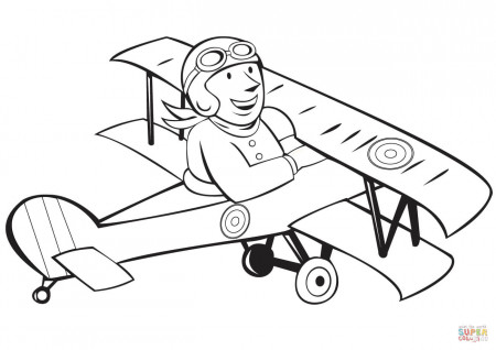 WW1 French Pilot on Biplane coloring page | Free Printable Coloring Pages