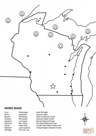 Wisconsin Map Worksheet coloring page | Free Printable Coloring Pages