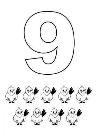 Coloring Pages | Preschool Kids Learning Number 9 Coloring Page